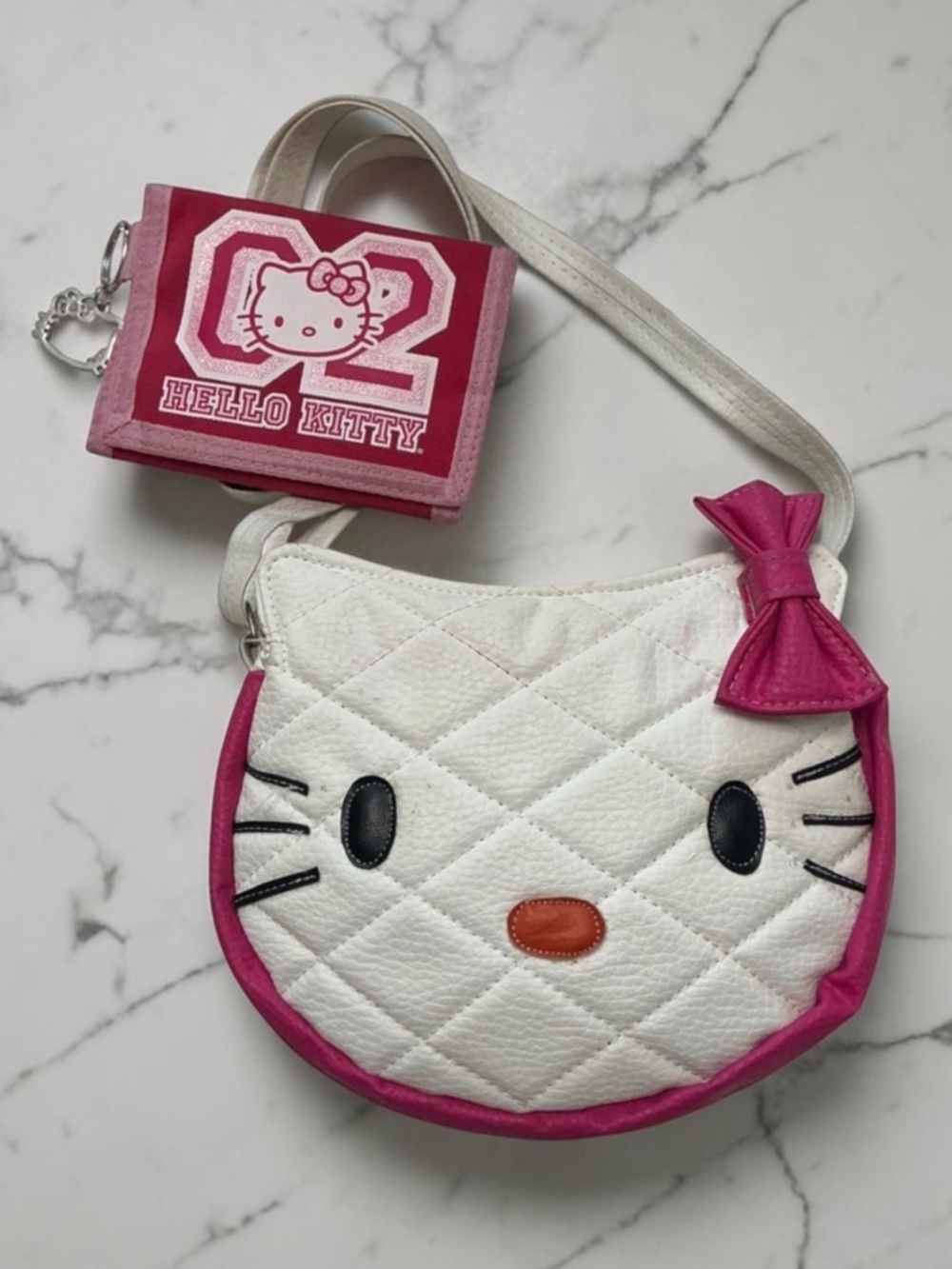Hello Kitty Pink and White Quilted Kids Crossbody Bag & Wallet
